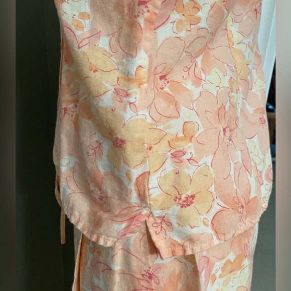 Liz Claiborne Linen Blend Wrap Skirt Suit 2 piece Peach Floral Size S/6 - Picture 3 of 16